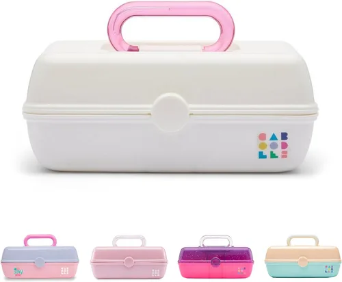 Miniatura 9 de Caboodles Pretty in Petite - Caja de maquillaje de dos tonos rosa sobre lavanda, caja organizadora de plástico duro, 2 bandejas giratorias, espejo