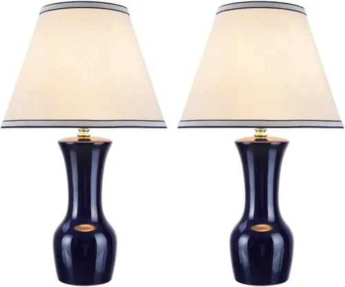 Miniatura 2 de Aspen Creative 40208-12, paquete de dos, mesa de cerámica de transición de 21 pulgadas de alto, pantalla de lámpara con forma de imperio de tapa