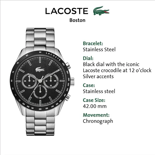 Miniatura 5 de Lacoste Boston - Reloj de cuarzo para hombre con correa de acero inoxidable plateado 20 modelo 2011079 plateado Reloj de cuarzo cronógrafo