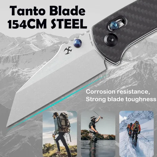Miniatura 3 de KANSEPT Main Street - Cuchillo plegable de bolsillo, hoja de acero afilada 154CM de 3.36 pulgadas, mango de fibra de carbono de sarga con bloqueo