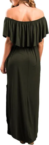 Miniatura 3 de Sarin Mathews - Vestido de fiesta para mujer estilo casual largo hasta los tobillos con volantes hombros descubiertos abertura lateral y bolsillos