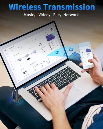 Miniatura 8 de ZEXMTE Adaptador Bluetooth 6.0 para PC, receptor transmisor Bluetooth USB de doble antena Plug & Play, largo alcance de 656.2 ft/656 pies, chip