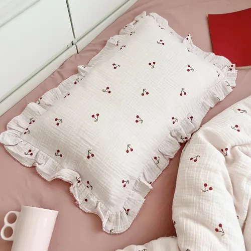 Miniatura 22 de BuLuTu Funda de almohada de algodón para niños pequeños, tamaño estándar, estampado de flores de Galsang, suave funda de almohada de viaje con borde