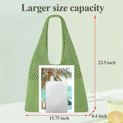 Miniatura 5 de SUOSDEY Crochet Mesh Beach Tote Bag, Knit Summer Vacation Aesthetic Boho Tote Bag for Women