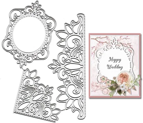 3 troqueles de corte de marco de flores de metal, flores de encaje huecas, plantillas en relieve, molde de plantilla para álbumes de recortes y