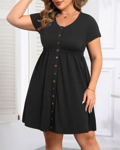 Miniatura 93 de Holipick Vestidos de verano para mujer, talla grande, casual, con bolsillos, acampanado, con botones, sin mangas, cuello en V