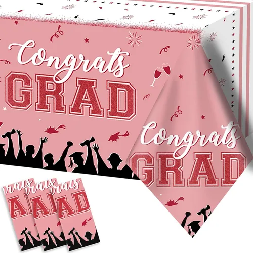 Miniatura 13 de chiazllta Juego de 3 manteles de graduación de la clase de 2026 con texto en inglés "Congrats Grad", color negro, decoración de fiesta, suministros