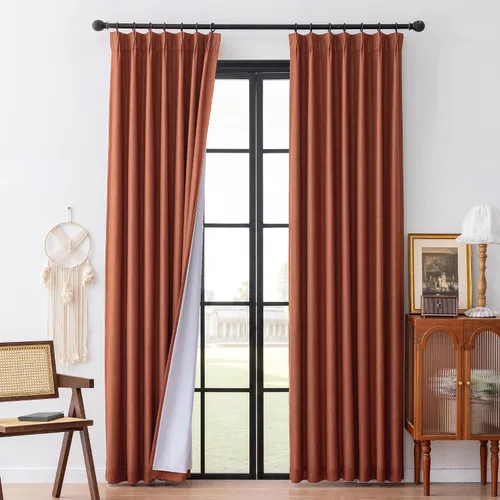 Miniatura 26 de MYSKY HOME Dusty Blue Full Black Out Pinch Pleated Curtains 63 inches Long for Bedroom Linen Textured with Blackout Liners Blue Gray Thermal
