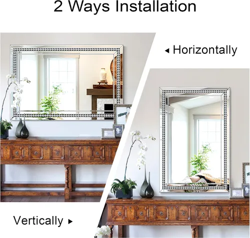 Miniatura 7 de Espejo decorativo de pared con marco de cristal y vidrio, espejo de pared grande de 28 x 40 pulgadas para decoración elegante de sala de estar