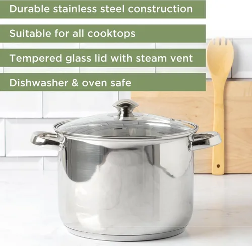 Miniatura 2 de Olla sopera de acero inoxidable Ecolution, olla de cocina lista para inducción con tapa de vidrio, apta para horno, olla de sopa apta