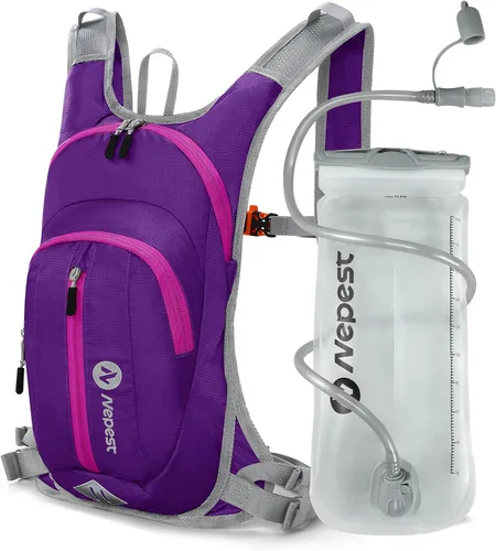 Nepest Hydration Pack Backpack for Women & Men, Lightweight Water Backpack with 2L Water Bladder for Hiking Cycling Running Biking Púrpura
