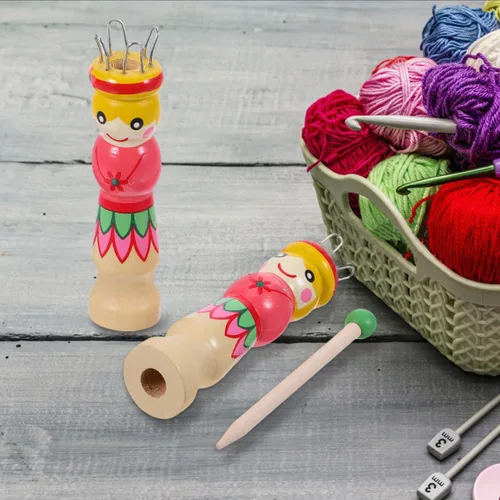 Miniatura 9 de ARTIBETTER 2 juegos de herramientas de tejer de madera con patrón pintado a mano de bricolaje carrete de tejer francés y herramienta de mano