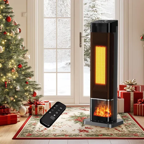 AKIRES Calentador de espacio con termostato, calentador de habitación portátil para uso en interiores, control remoto, oscilación de 120°,