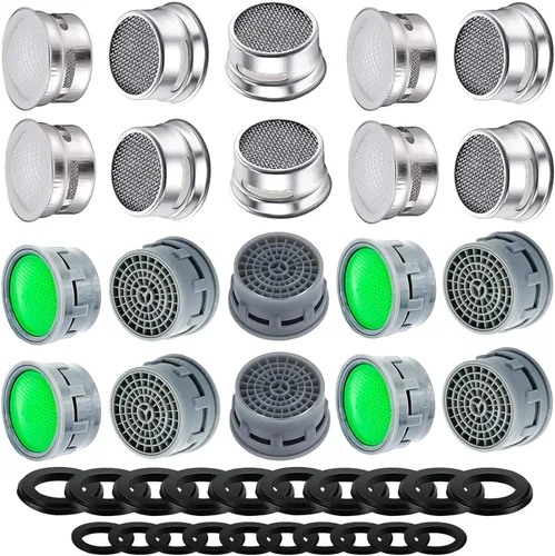 Aireador de grifo con junta de restrictor de flujo inserto grifo de baño aireador piezas de repuesto 10 piezas de acero inoxidable y 10 piezas verde
