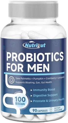 Probióticos para hombres, 100 mil millones de UFC con prebióticos, bayas de palma enana, semillas de calabaza, arándano y licopeno para la salud