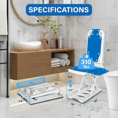 Miniatura 6 de Platinum Health Tranquilo Elevador eléctrico de baño prémium con asiento acolchado, respaldo y reclinable eléctrico, capacidad de elevación de 310