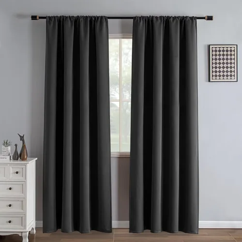 Miniatura 10 de IGEMAEVE Cortinas 100% opacas de 108 pulgadas de largo para dormitorio, juego de 2 paneles de cortinas opacas con bolsillo para barra y pestaña