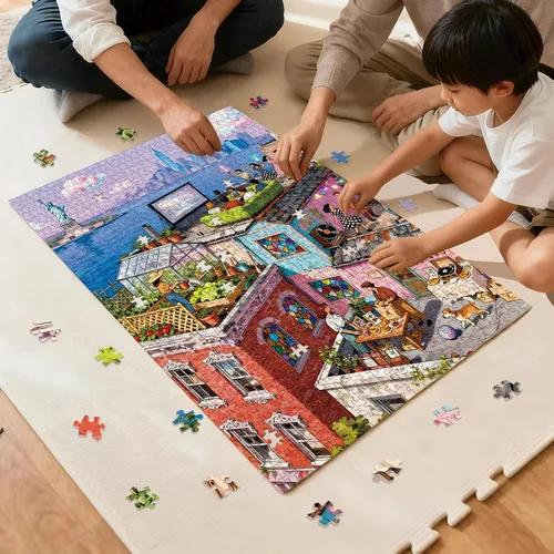 Miniatura 7 de Rompecabezas para adultos de 1000 piezas, rompecabezas de reunión en la azotea, rompecabezas de 1000 piezas para adultos NYC Rooftop Illustration