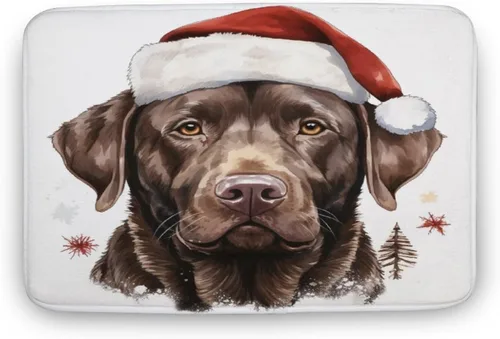 Miniatura 11 de Tapete de baño con diseño de Papá Noel para perro, diseño de acuarela, color chocolate, tapete de espuma antideslizante, tapete de felpa