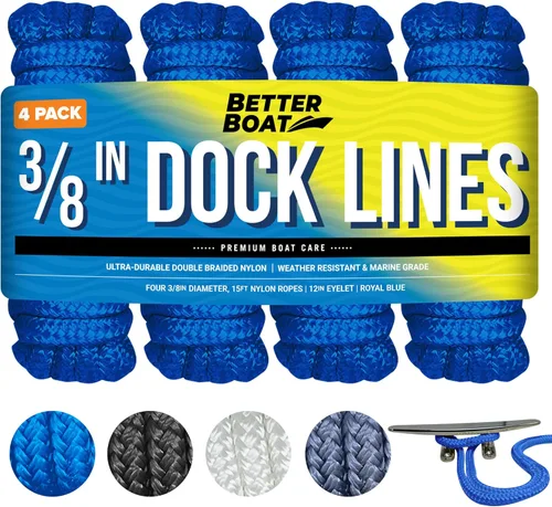 Miniatura 13 de Líneas de muelle para barcos de 1/2 pulgada x 25 pies, paquete de 2 cuerdas de nailon trenzado doble con bucle de 12 pulgadas, línea de amarre