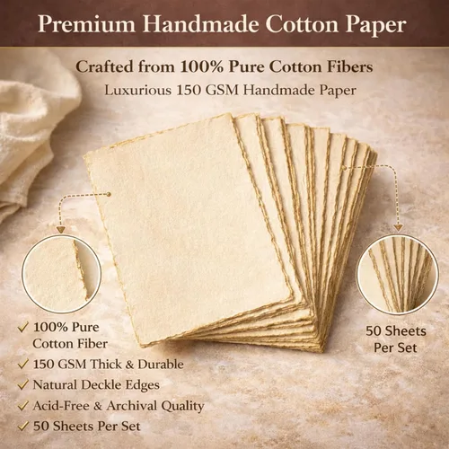 Miniatura 2 de Papel de acuarela hecho a mano de 8 x 6 pulgadas, 50 hojas de 5.29 oz/m² con borde grueso, papel 100% algodón virgen, papel de acuarela mixto