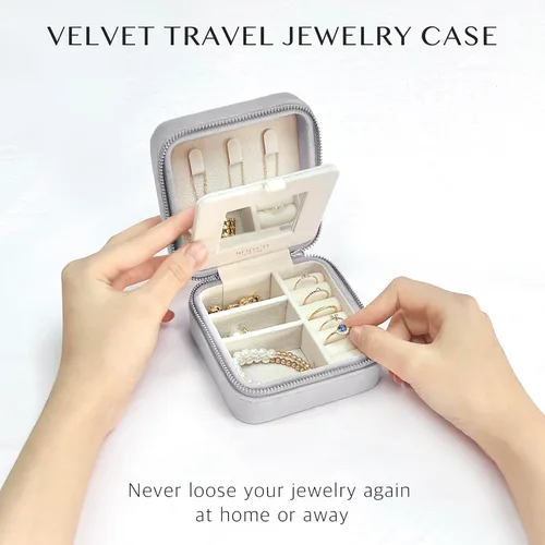 Miniatura 18 de BLUTETE Joyero de viaje organizador de terciopelo con anillos de espejo, aretes, collares, caja organizadora de almacenamiento (negro)