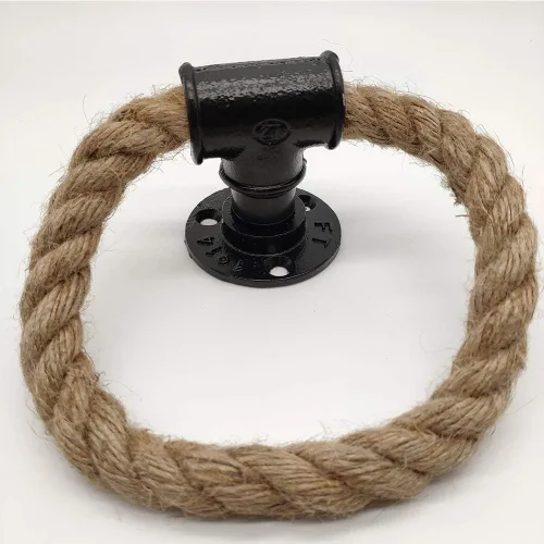 Miniatura 3 de Anillo de toalla náutico, cuerda de tubo industrial, anillo de toalla montado en la pared, soporte rústico para toalla de mano, decoración de baño