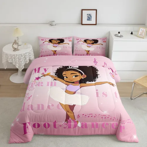 Miniatura 152 de Erosebridal Juego de ropa de cama de princesa de ballet, tamaño Queen, juego de edredón de 3 piezas para niñas bailarinas de ballet, lindo juego