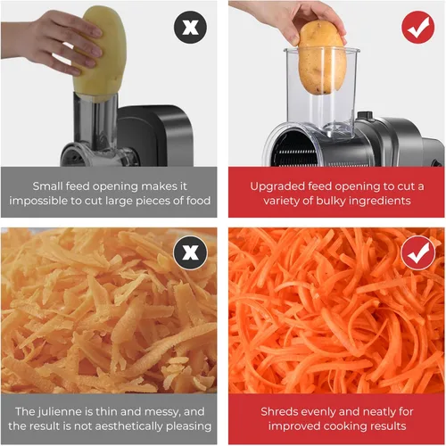 Miniatura 9 de Rallador Eléctrico de Queso, Preparador de Ensaladas con 6 Formas Diferentes de Cuchillas, Rebanadora Trituradora Eléctrica de 250W, Máquina