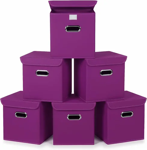 Miniatura 15 de Organizadores de armario de tela con tapas, canastas plegables con asas, cajas de almacenamiento para almacenamiento de ropa, oficina, juguetes