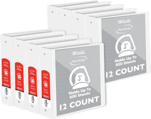 BAZIC - Carpeta de 3 anillos de 3 pulgadas, organizador de anillos en D inclinados, color blanco, capacidad para 600 hojas de papel, para escuela,