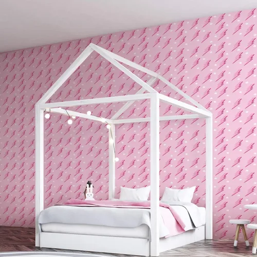 Miniatura 6 de Kosiz Preppy - Papel tapiz de despegar y pegar, papel tapiz extraíble rosa intenso, papel de dormitorio con relámpagos de color rosa, fondo