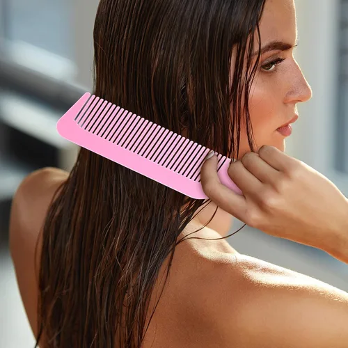 Miniatura 6 de Boao Paquete de 6 peines de plástico rosa para el cabello, peines de peluquería de mezcla de 9 pulgadas para cortes de podadora y encimeras, peines