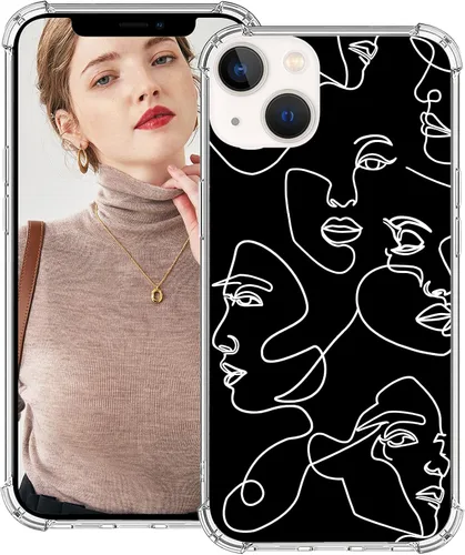 Funda compatible con iPhone 14 Plus, diseño kawaii, diseño femenino, para mujeres y niñas, línea abstracta de protección facial