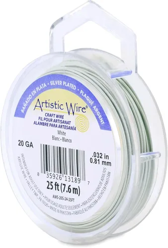 Miniatura 187 de Artistic Wire, alambre para manualidades de calibre 22 bañado en plata, resistente a las manchas, color cobre, blanco, 9,1 m