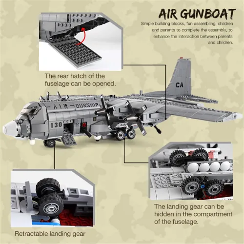 Miniatura 4 de AC-130 Gunship - Juego de bloques de construcción de aviones de 1713 piezas WW2, kit de modelo de construcción para adultos y adolescentes, avión