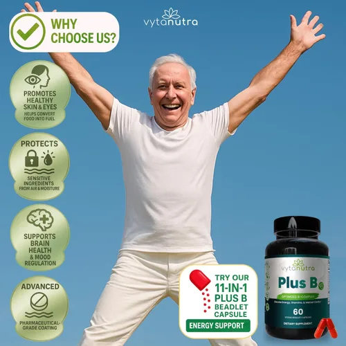 Miniatura 7 de Plus B 11 en 1 Beadlet Capsule – Complejo B completo con B1, B2, B3, B5, B6, B7, B9, B12 – Liberación cronometrada para energía, vitalidad, cerebro