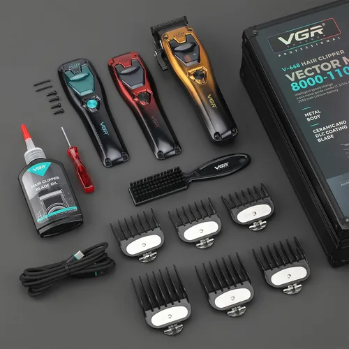 Miniatura 7 de VGR 668 cortapelos para hombres profesionales, 11000 RPM motor vectorial cortapelos de peluquería inalámbrico de cerámica y DLC, kit de corte