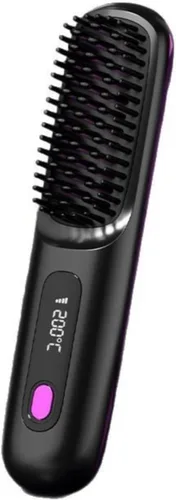 Miniatura 12 de Peine alisador de pelo inalámbrico, alisador y rizador de pelo de cerámica iónica portátil con pantalla LCD, plancha plana inalámbrica de 3 niveles