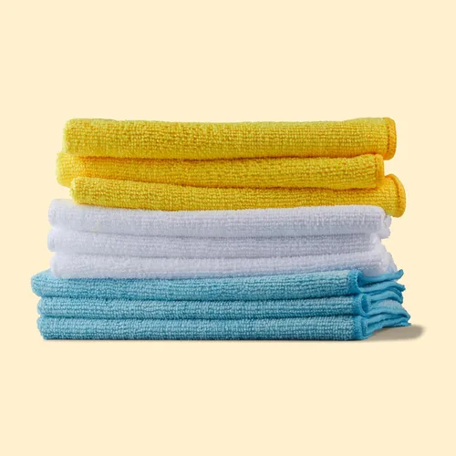 Miniatura 8 de Paños de limpieza de microfibra Amazon Basics, no abrasivos, reutilizables y lavables, paquete de 48, azul/blanco/amarillo, 16 x 12 pulgadas