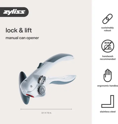 Miniatura 6 de Zyliss Lock N' Lift - Abridor de latas con imán elevador de tapa - Abridor manual con mecanismo de bloqueo - Fácil de girar - Abridor de latas Gris