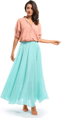 Miniatura 13 de OCHENTA Falda larga de lino y algodón bohemio para mujeres y niñas para vacaciones de verano en la playa