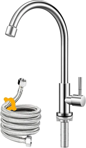 Miniatura 8 de Solo grifo de agua fría, níquel cepillado, acero inoxidable de un solo mango, grifos de un solo agujero, grifo de fregadero de agua fría de arco