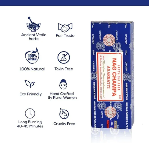Miniatura 2 de Satya Sai Baba Nag Champa - Varillas de incienso de 8.82 oz con conos de incienso naturales Arovatika Nag Champa