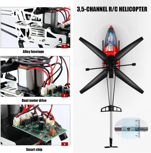 Miniatura 3 de Rojo Grande Resistente a Caídas Helicóptero RC 3.5 Canales Helicóptero de Control Remoto Juguetes de Regalo con Luz LED Nocturna