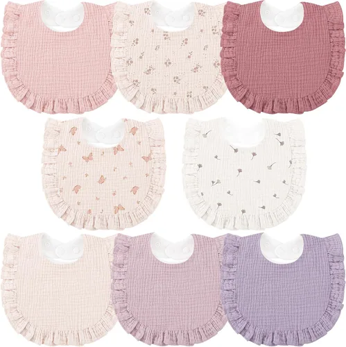 Miniatura 12 de Bearmoss Paquete de 8 baberos de muselina para babeo y dentición, baberos suaves para niñas, niños, recién nacidos