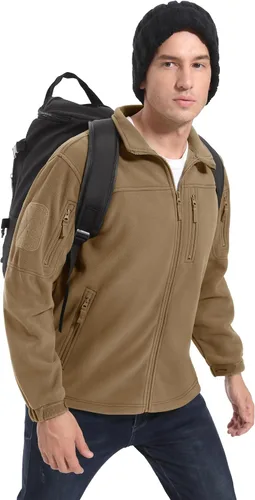 Miniatura 7 de CRYSULLY Chaqueta de forro polar táctica con cremallera completa para hombre, abrigo de invierno con múltiples bolsillos