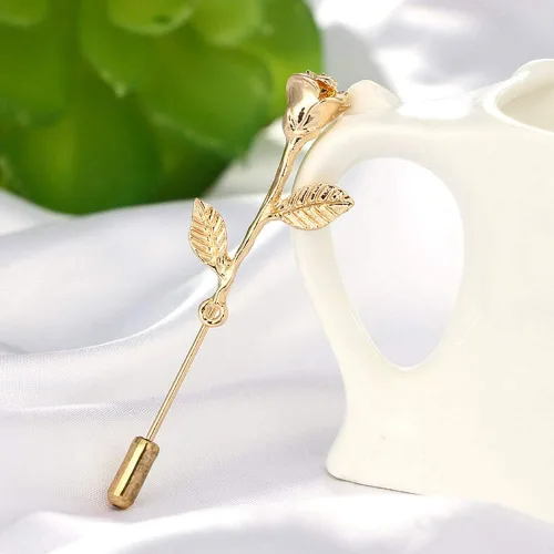 Miniatura 2 de Broche de solapa floral rosa para hombre, broche de broche para traje de esmoquin, accesorio de ramillete (dorado)