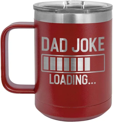 Miniatura 16 de DAD JOKE LOADING Taza de café roja de 15 oz con tapa deslizante Taza de café de viaje aislada Ideas de regalos del día del padre de hijo o hija