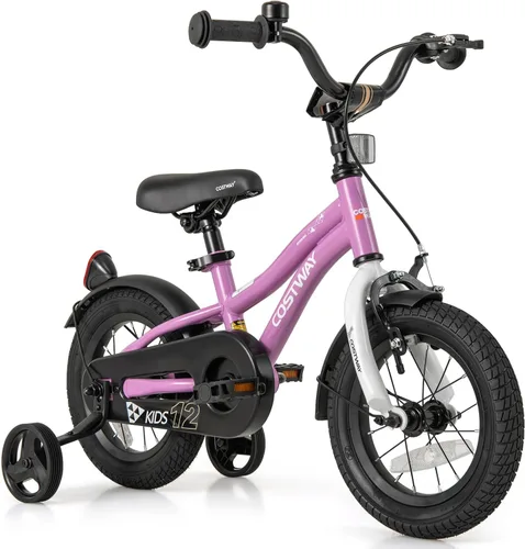 Miniatura 16 de COSTWAY Bicicleta para niños de 12/14/16/18 pulgadas, bicicleta para niños pequeños con ruedas de entrenamiento, asiento y manubrio ajustables